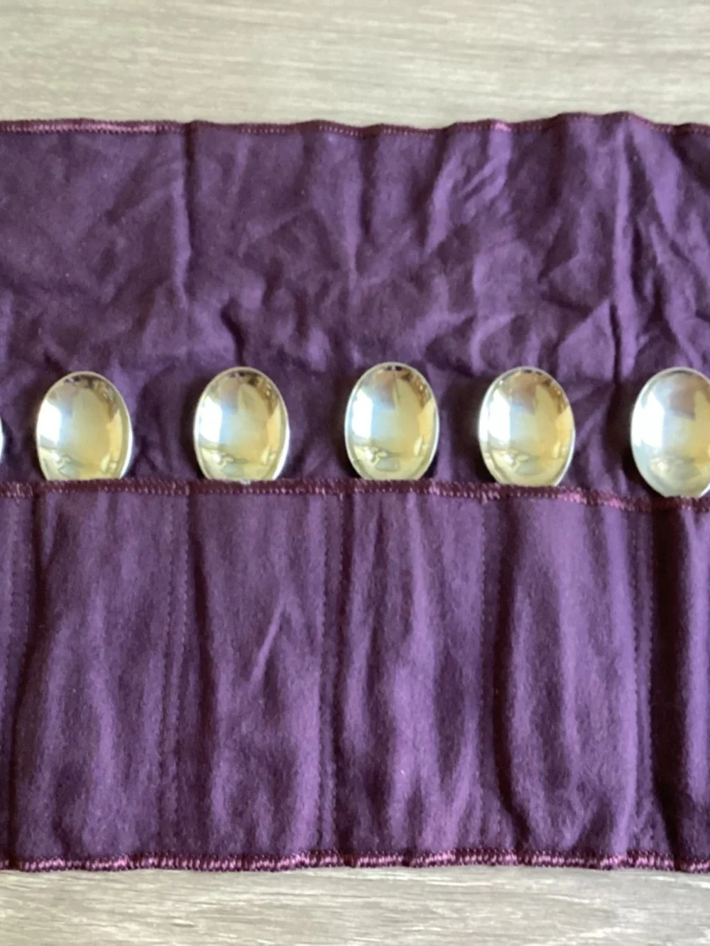 Vtg silver-plated Tea Spoons Set Cloth Roll Sheffield England 7 Ps Set Rustless